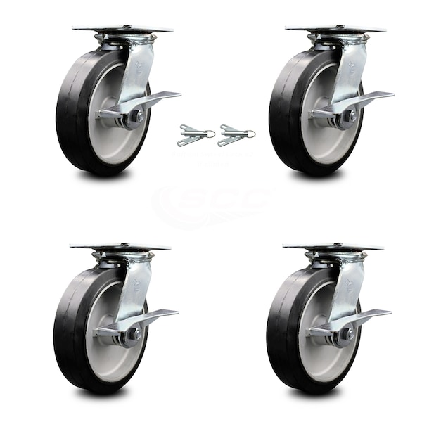 Service Caster 8 Inch Rubber on Aluminum Caster Set with Roller Bearing 4 Brake 2 Swivel Lock SCC-35S820-RAR-SLB-BSL-2-SLB-2 - main